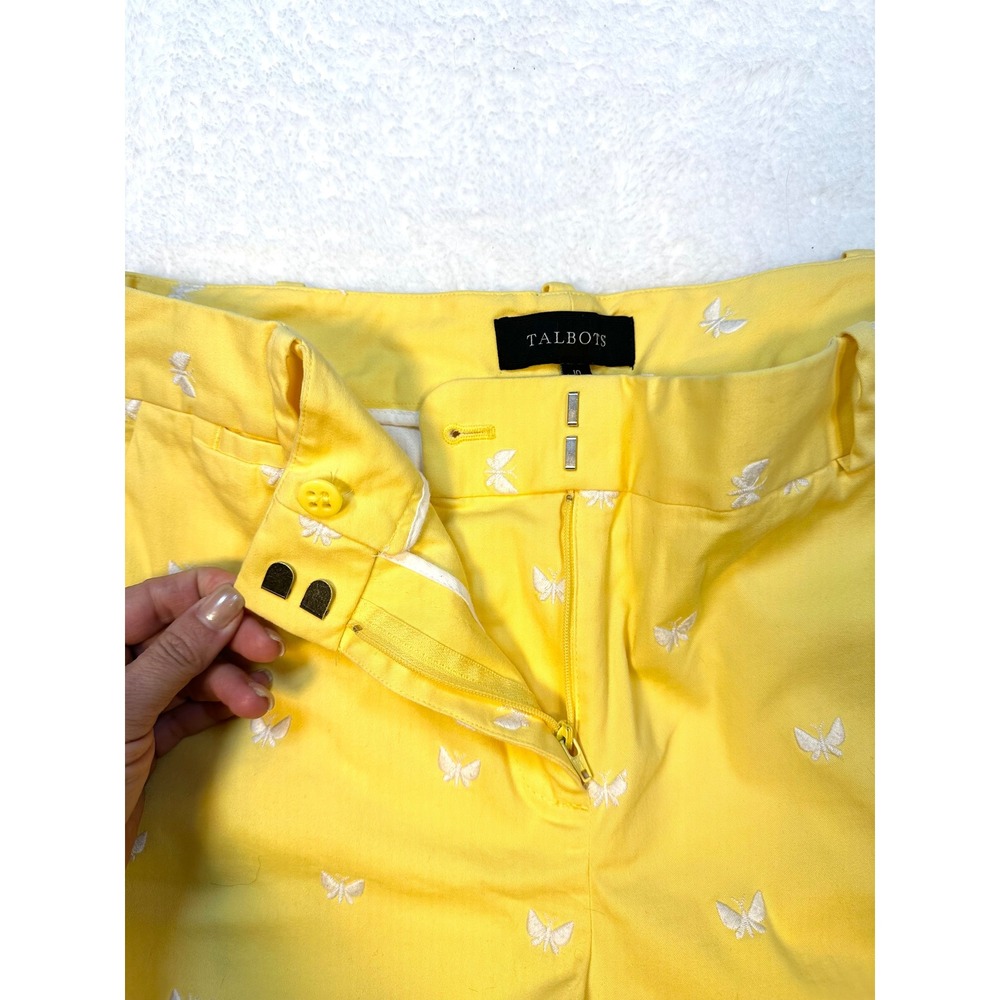 Talbots Yellow Butterfly Chino Bermuda shorts women 10 embroidered summer preppy - Picture 2 of 6